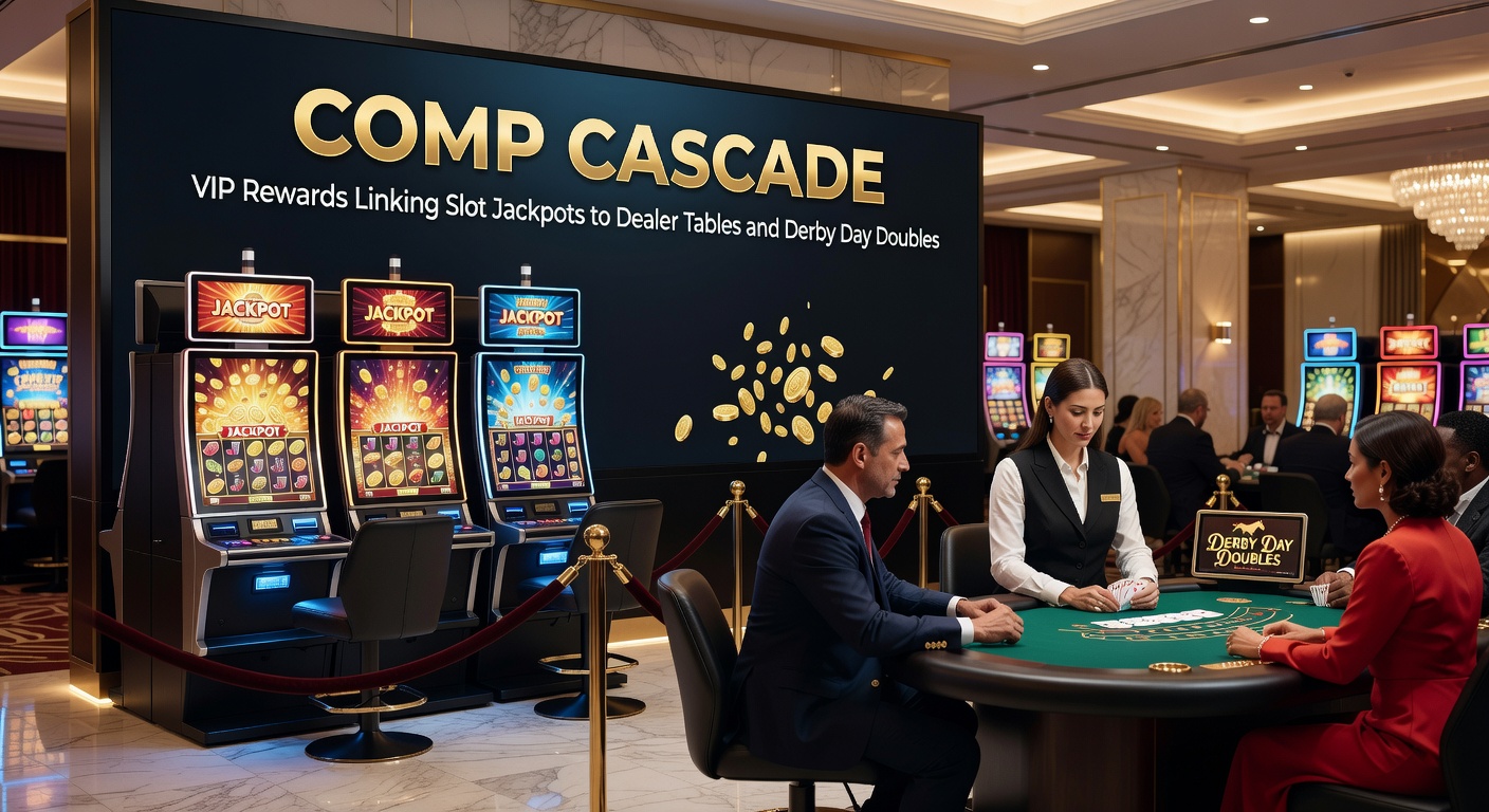 Vibrant casino floor showing slot machines cascading rewards to live dealer tables with VIP players celebrating jackpots