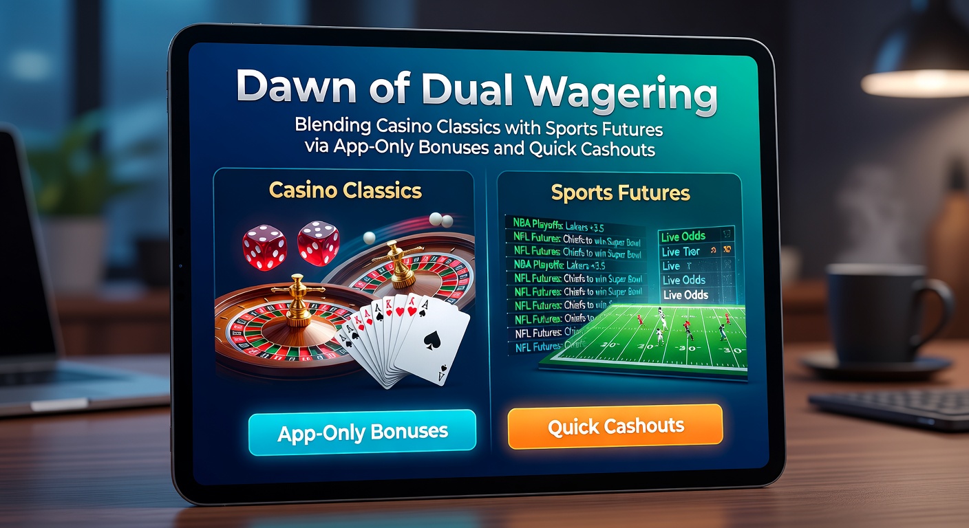 Mobile app screen showing casino slots and sports futures bets side by side with bonus notifications