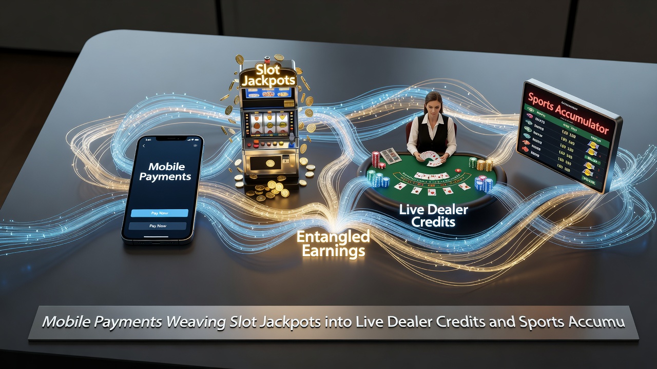 Illustration of payment flows linking slot jackpots to live dealer credits and sports accumulator rewards