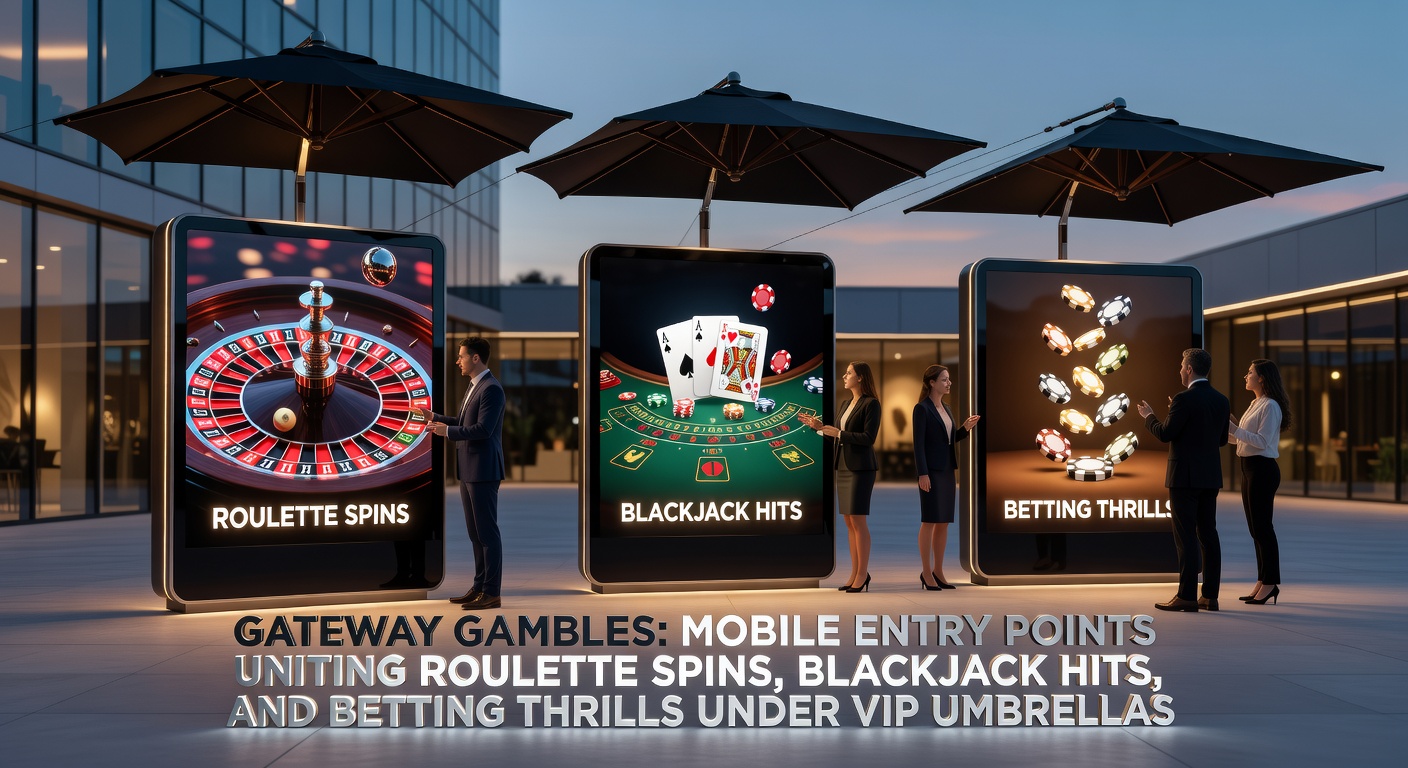 Smartphone screen displaying a mobile casino app interface with roulette wheel, blackjack table, and live sports betting odds side by side under a VIP loyalty banner