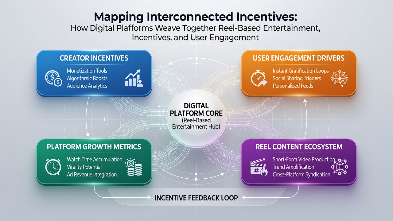 Flow diagram illustrating how rewards move from slots to live dealer games adn onward to sports outcome predictions within a unified platform
