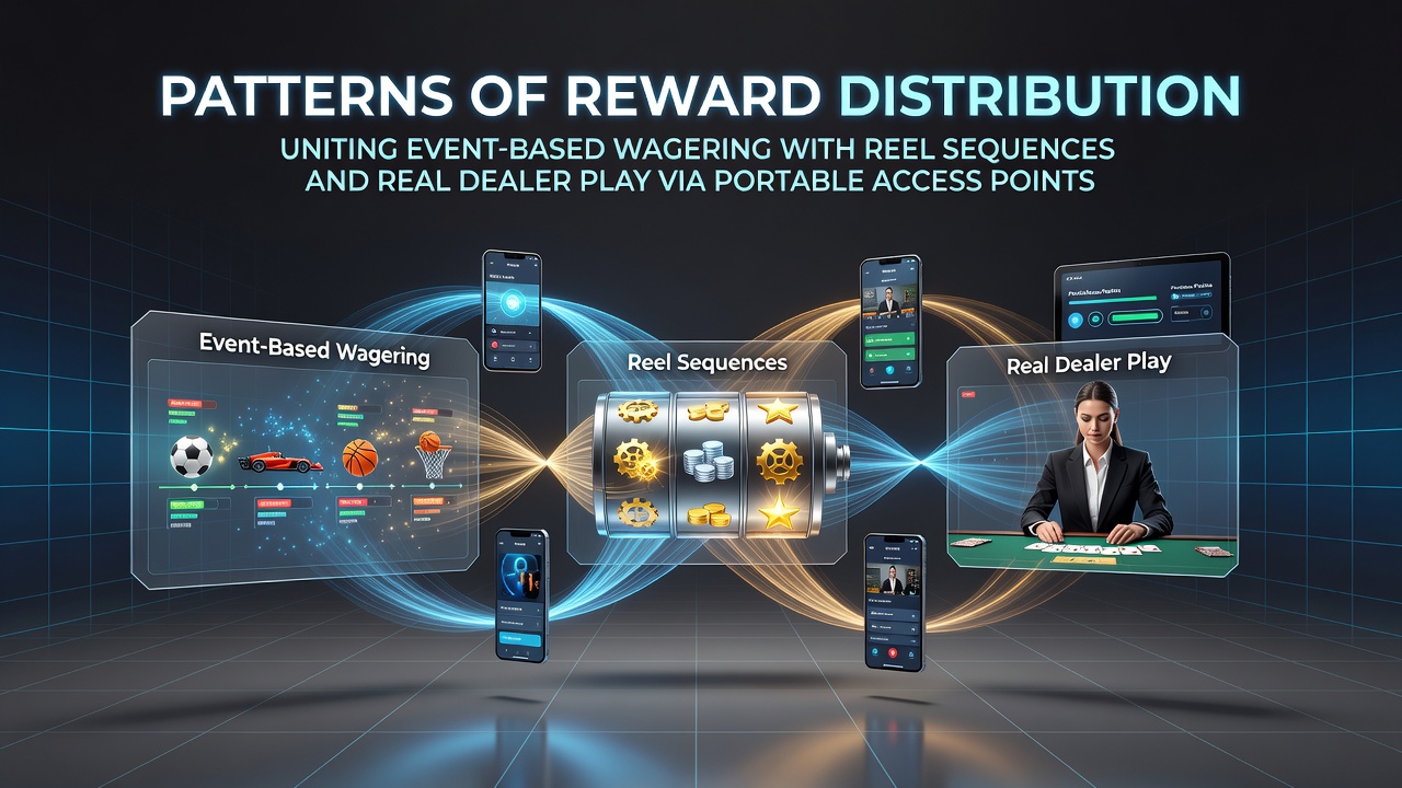 Mobile interface showing integrated reward notifications across slot reels, live dealer tables, and event-based wagers