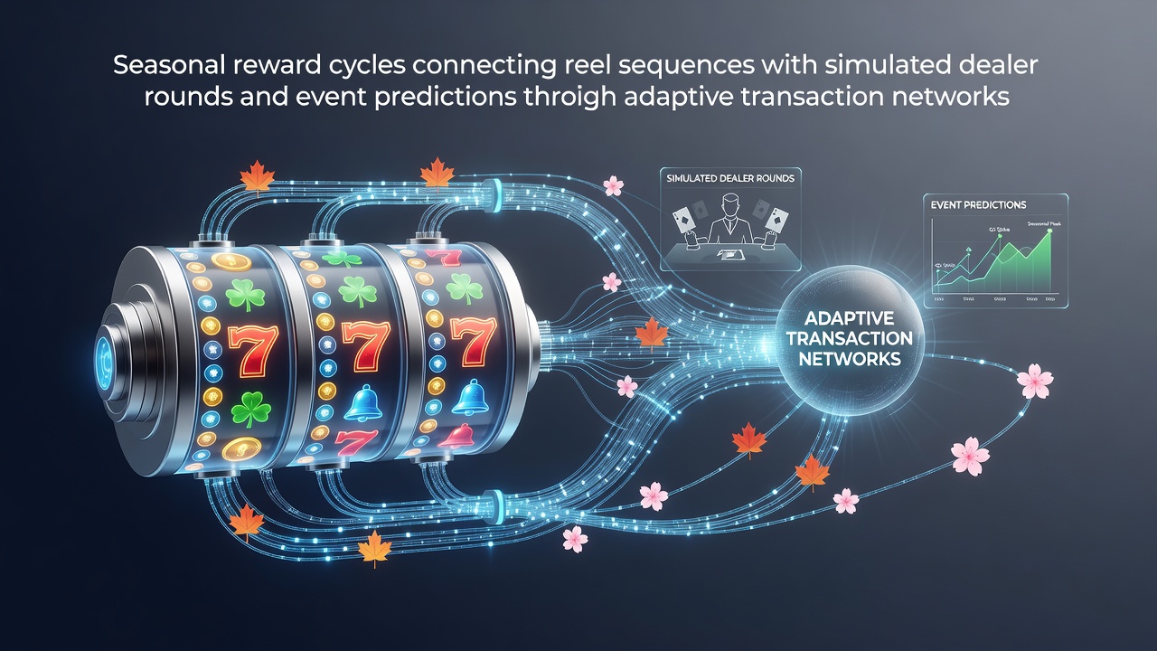 Illustration of seasonal reward cycles linking slot reels to dealer simulations