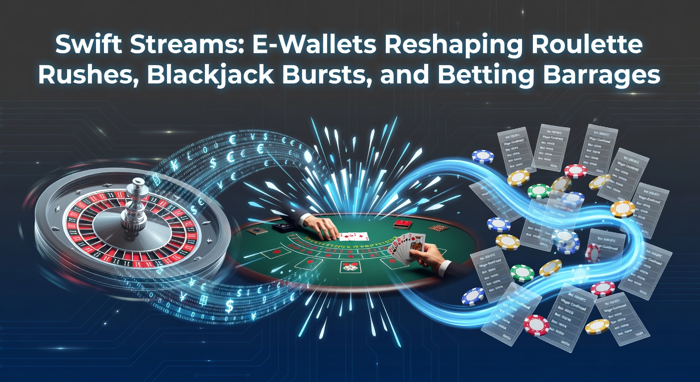 Illustration of a sleek digital wallet interface connecting to casino games like roulette wheel, blackjack table, and sports betting odds on a mobile screen