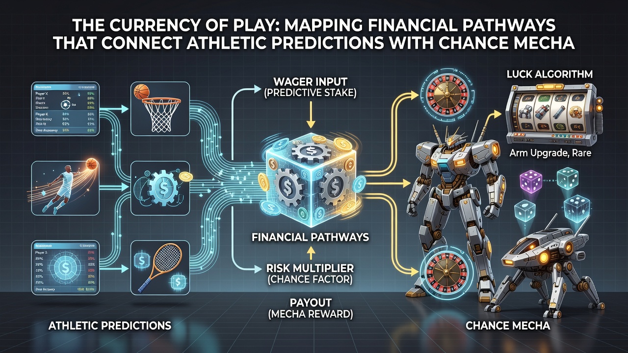 Infographic showing financial pathways between sports predictions and casino mechanics on handheld devices with arrows indicating fund flows